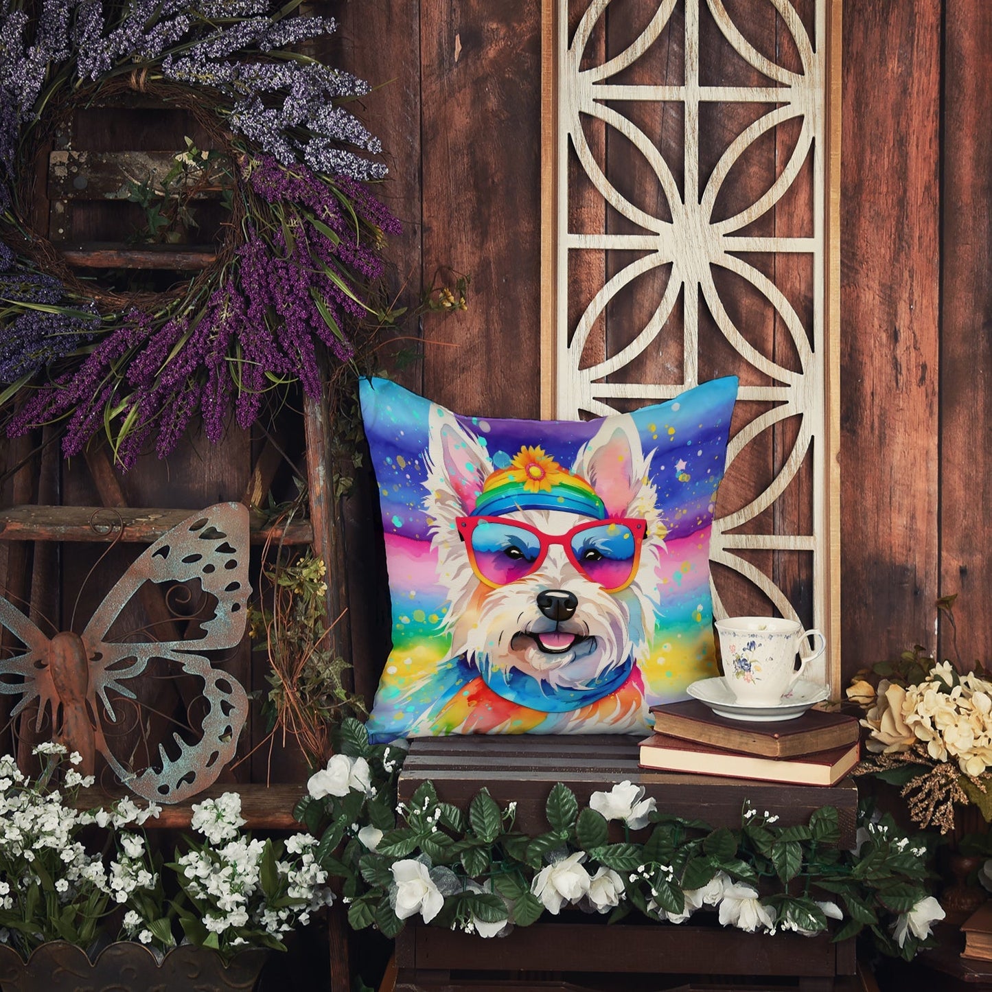 Westie Hippie Dawg Throw Pillow - One Color / One Size - Home & Garden - Home Textile - Pillows