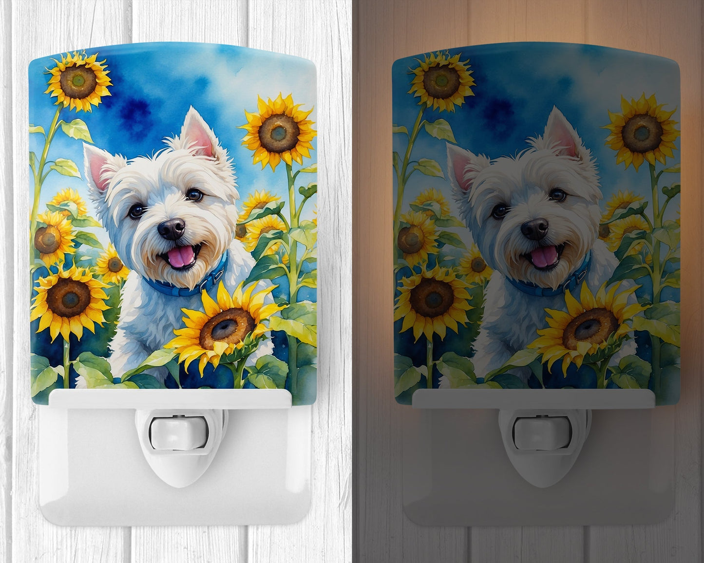Westie in Sunflowers Ceramic Night Light - One Color / One Size - Home & Garden - Home Improvement - Lights & Lighting