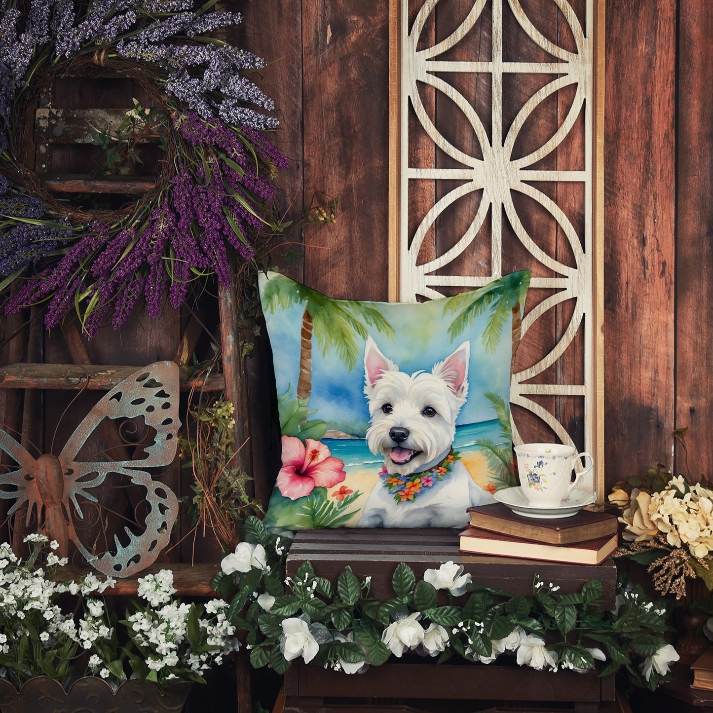 Westie Luau Throw Pillow - One Color / One Size - Home & Garden - Home Textile - Pillows