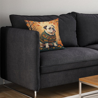 White English Bulldog Fall Throw Pillow - One Color / One Size - Home & Garden - Home Textile - Pillows