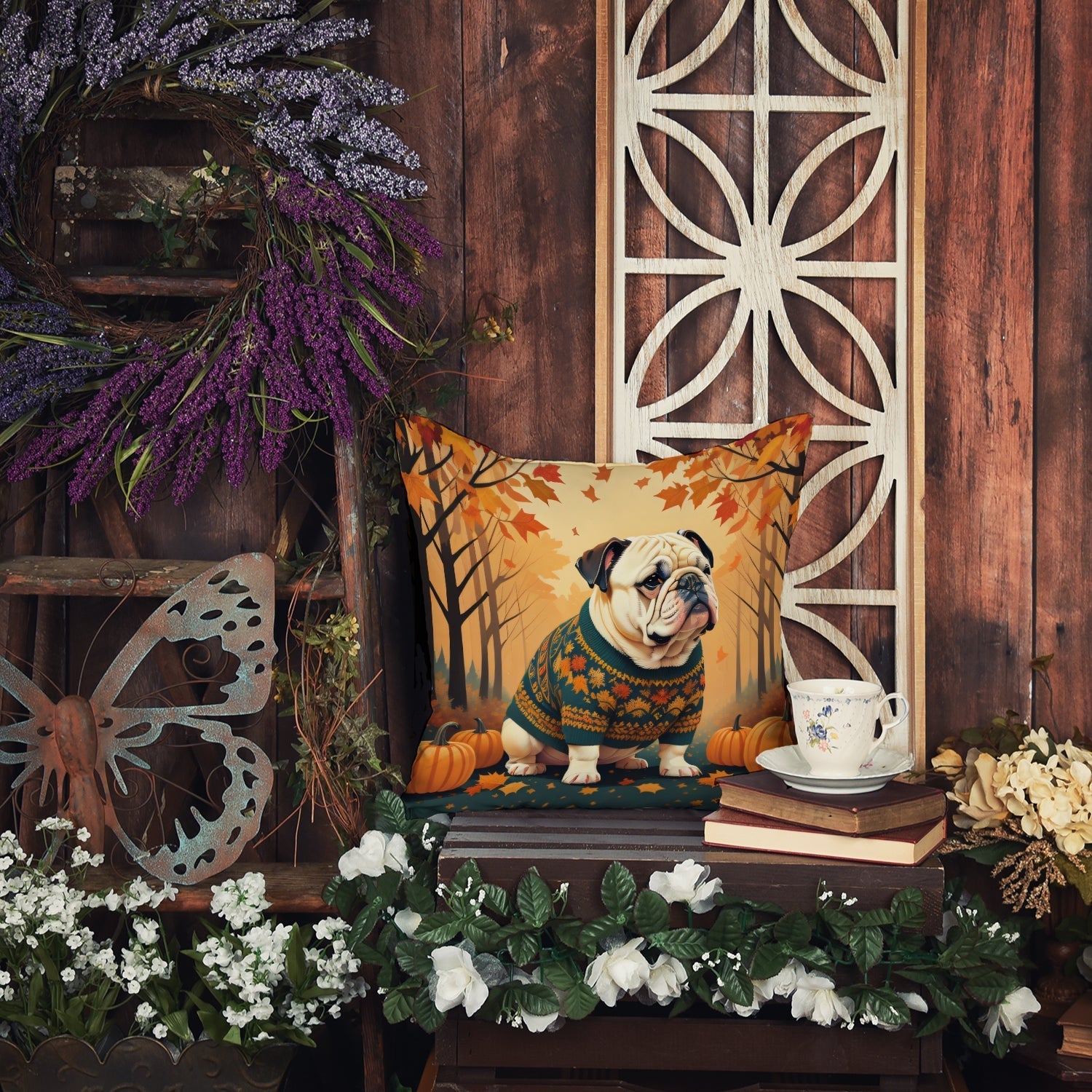 White English Bulldog Fall Throw Pillow - One Color / One Size - Home & Garden - Home Textile - Pillows