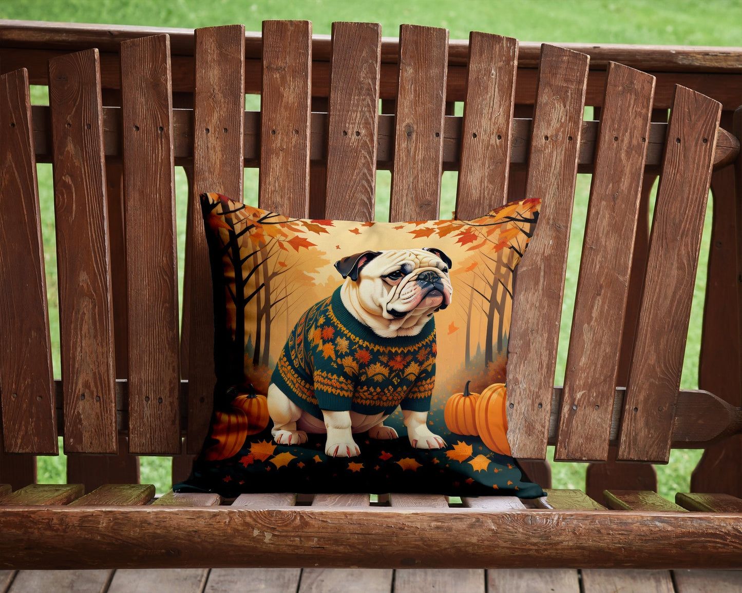 White English Bulldog Fall Throw Pillow - One Color / One Size - Home & Garden - Home Textile - Pillows