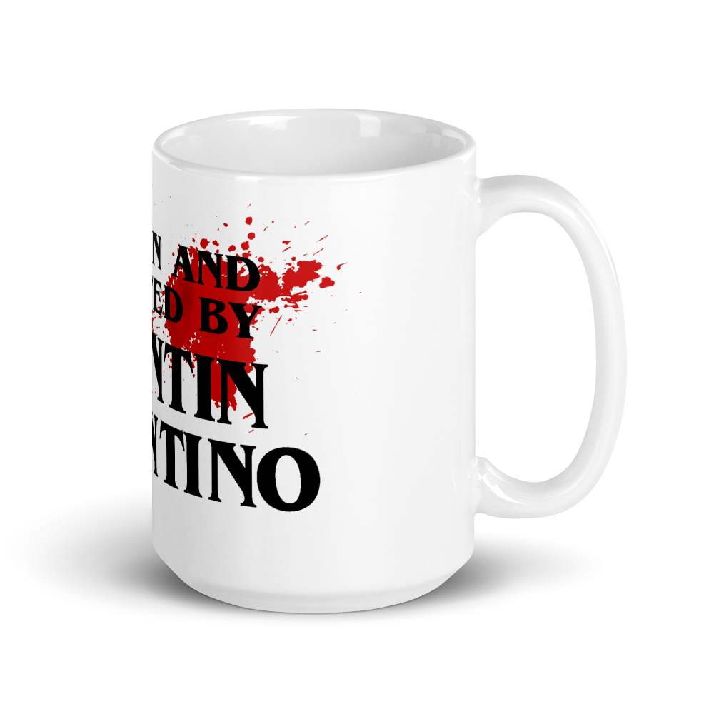 Written and Directed by Quentin Tarantino (Bloodstained) Mug - 15oz (444mL) - Home & Garden - Kitchen Dining & Bar