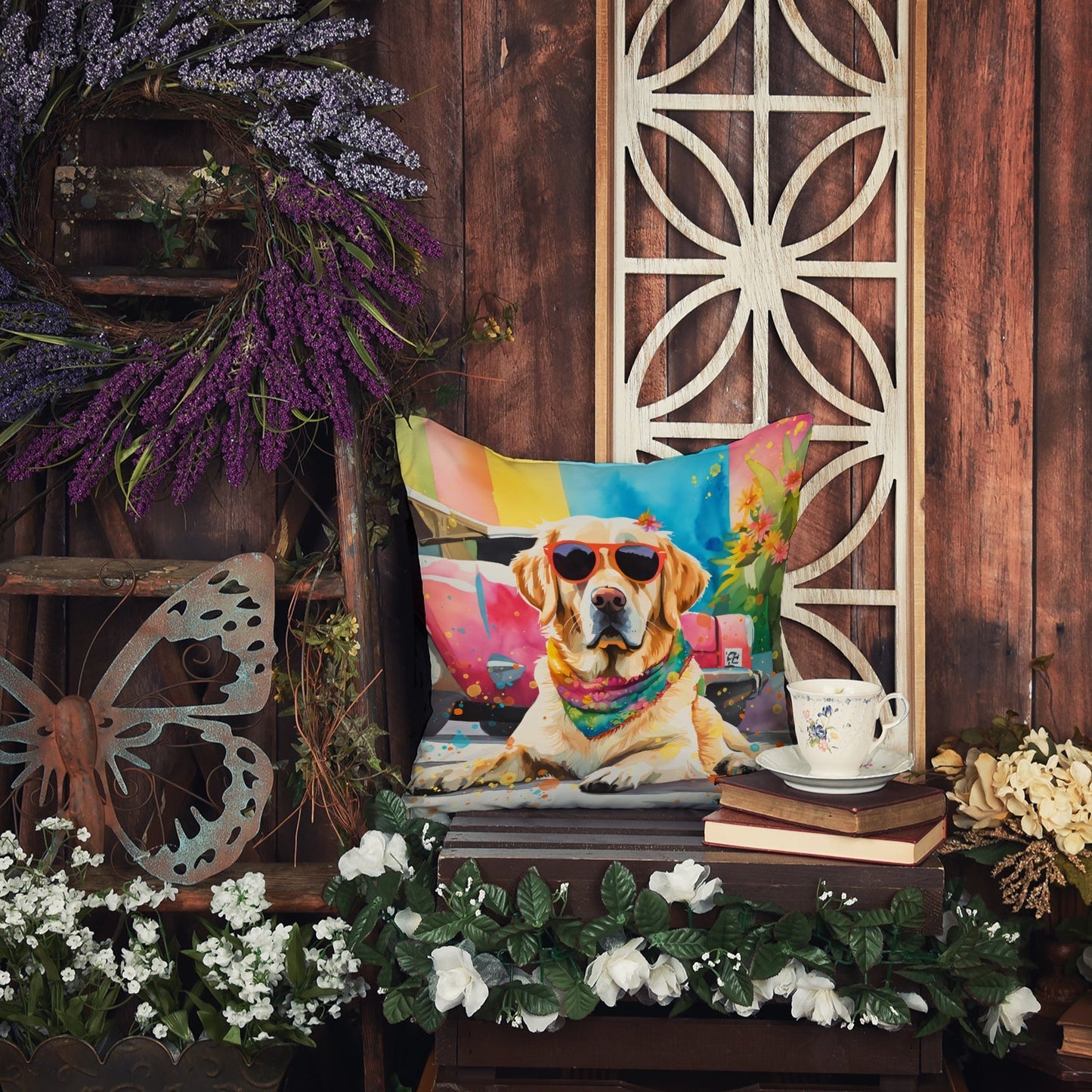 Yellow Labrador Hippie Dawg Throw Pillow - One Color / One Size - Home & Garden - Home Textile - Pillows