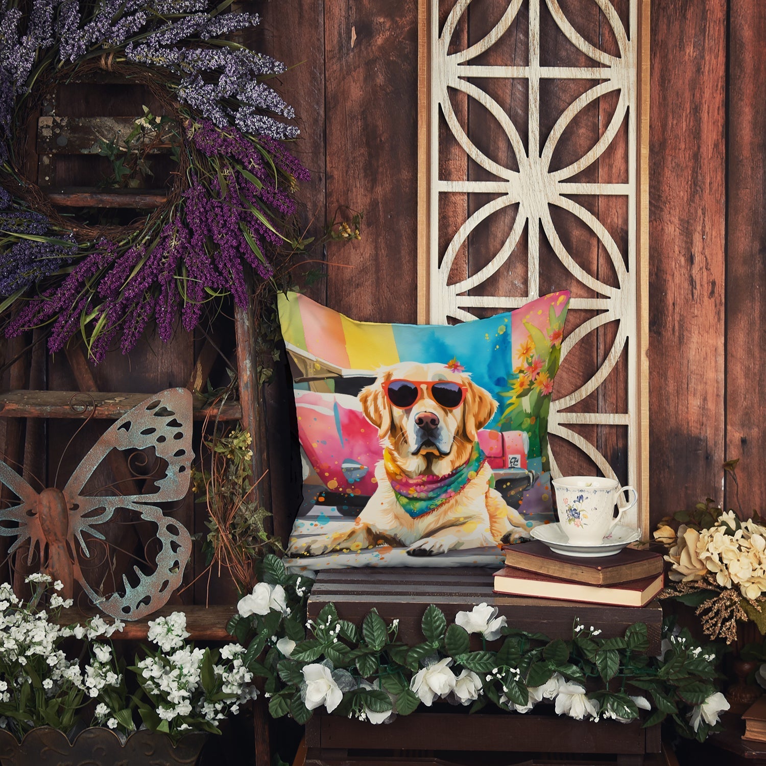 Yellow Labrador Hippie Dawg Throw Pillow - One Color / One Size - Home & Garden - Home Textile - Pillows