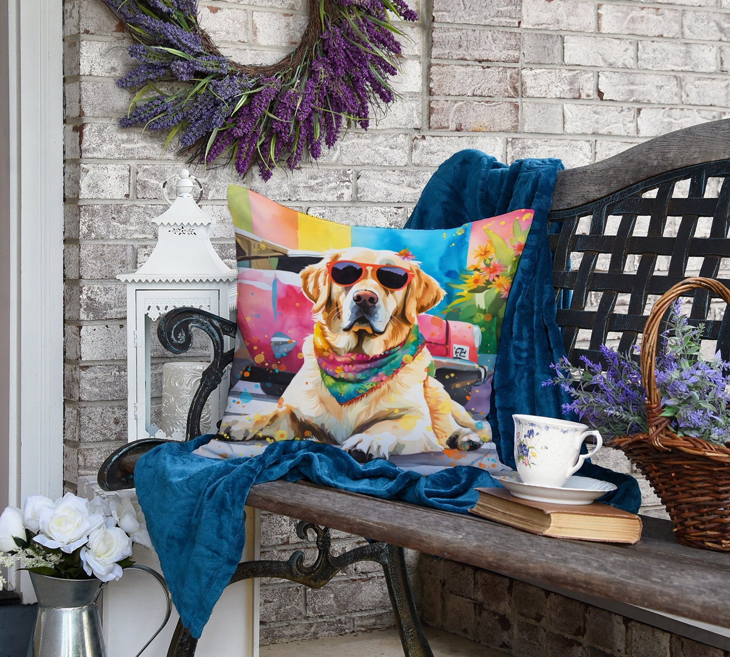 Yellow Labrador Hippie Dawg Throw Pillow - One Color / One Size - Home & Garden - Home Textile - Pillows