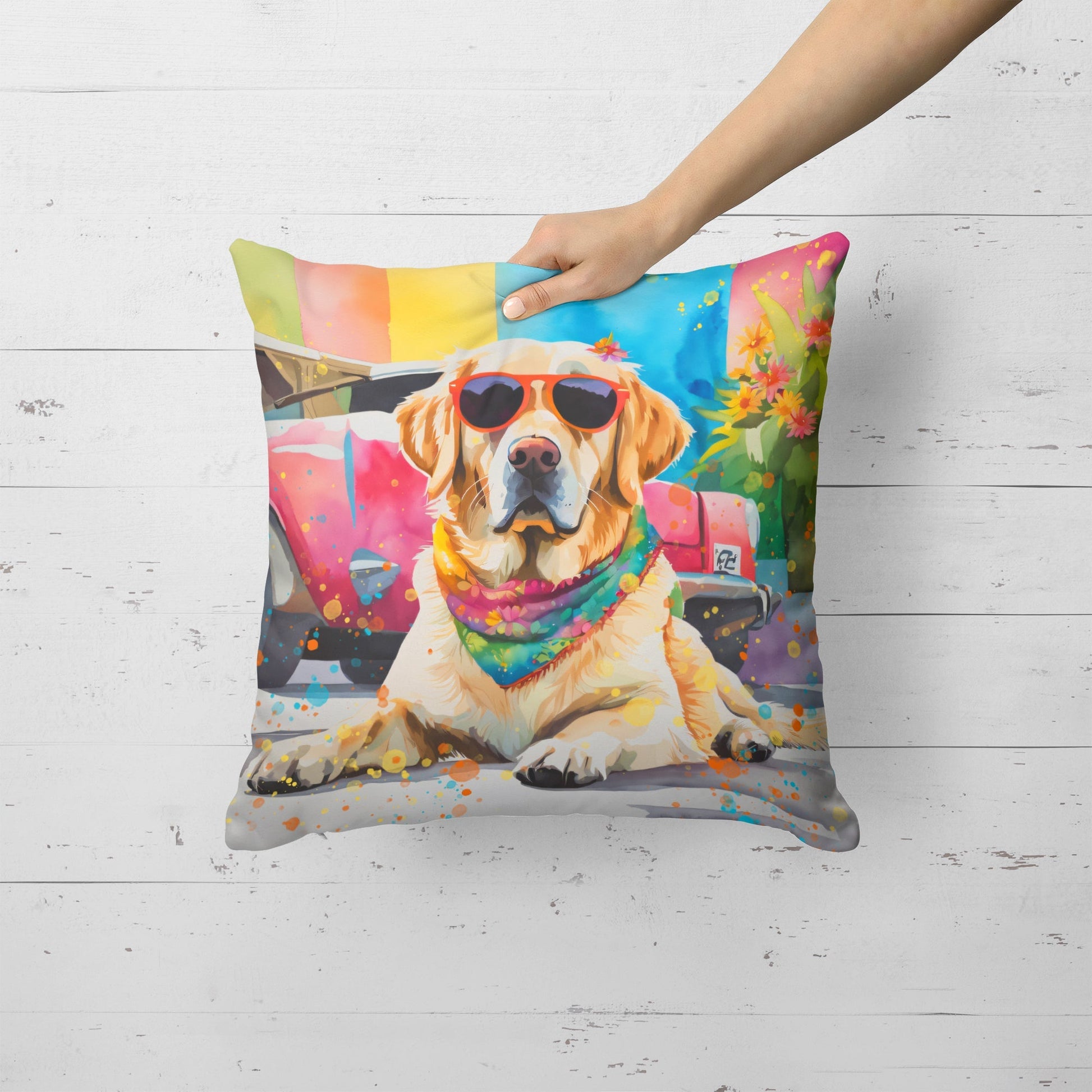 Yellow Labrador Hippie Dawg Throw Pillow - One Color / One Size - Home & Garden - Home Textile - Pillows