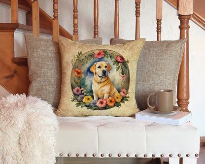 Yellow Labrador Retriever and Flowers Throw Pillow - One Color / One Size - Home & Garden - Home Textile - Pillows