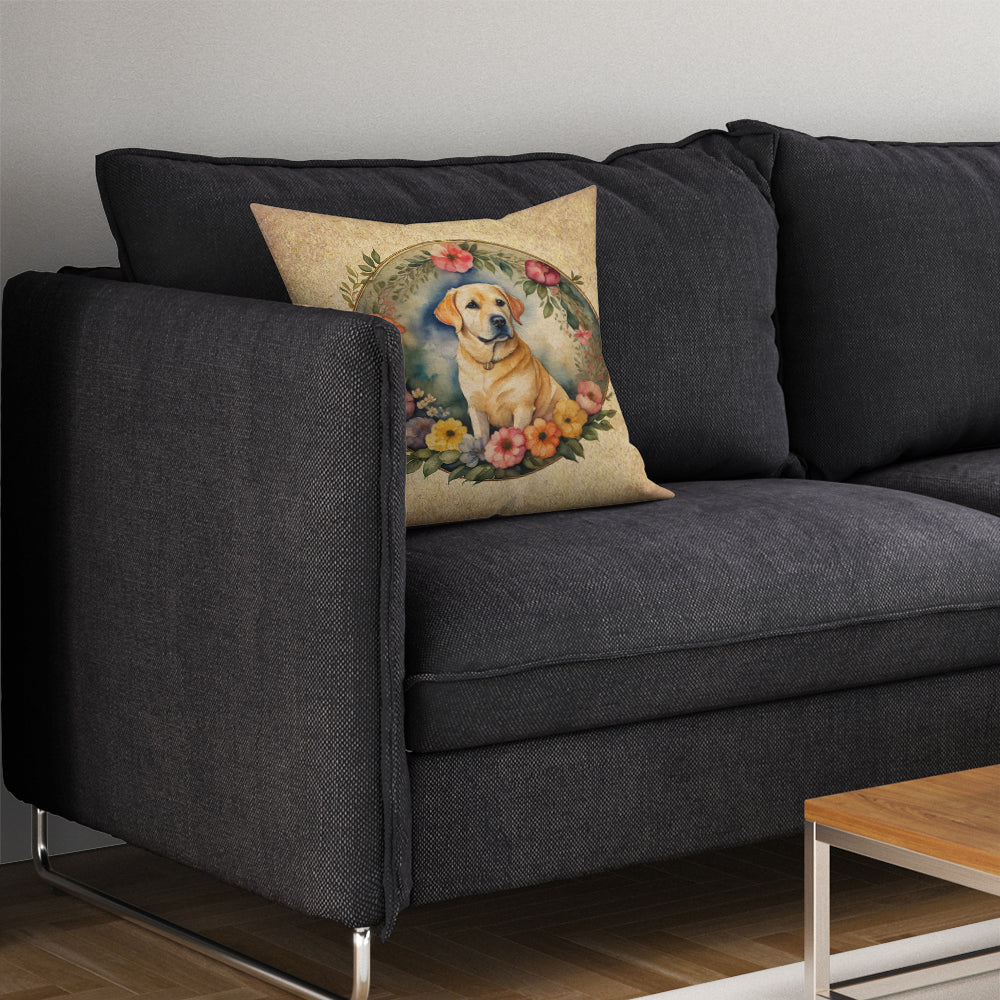Yellow Labrador Retriever and Flowers Throw Pillow - One Color / One Size - Home & Garden - Home Textile - Pillows