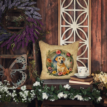 Yellow Labrador Retriever and Flowers Throw Pillow - One Color / One Size - Home & Garden - Home Textile - Pillows