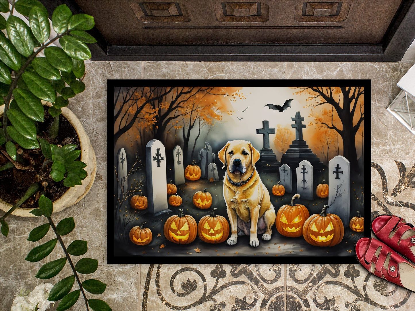 Yellow Labrador Retriever Spooky Halloween Doormat - One Color / One Size - Home & Garden - Home Textile - Carpets &