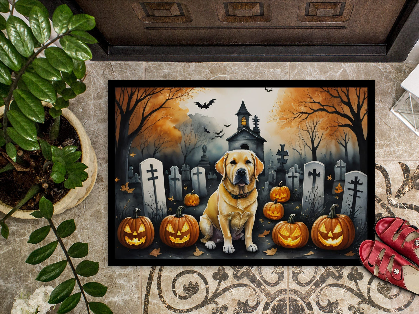 Yellow Labrador Retriever Spooky Halloween Doormat - One Color / One Size - Home & Garden - Home Textile - Carpets &