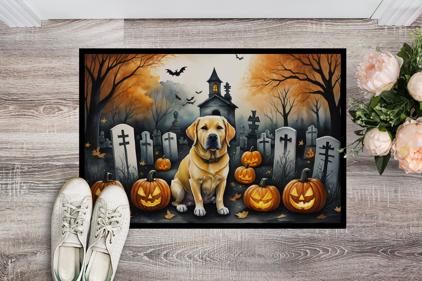 Yellow Labrador Retriever Spooky Halloween Doormat - One Color / One Size - Home & Garden - Home Textile - Carpets &