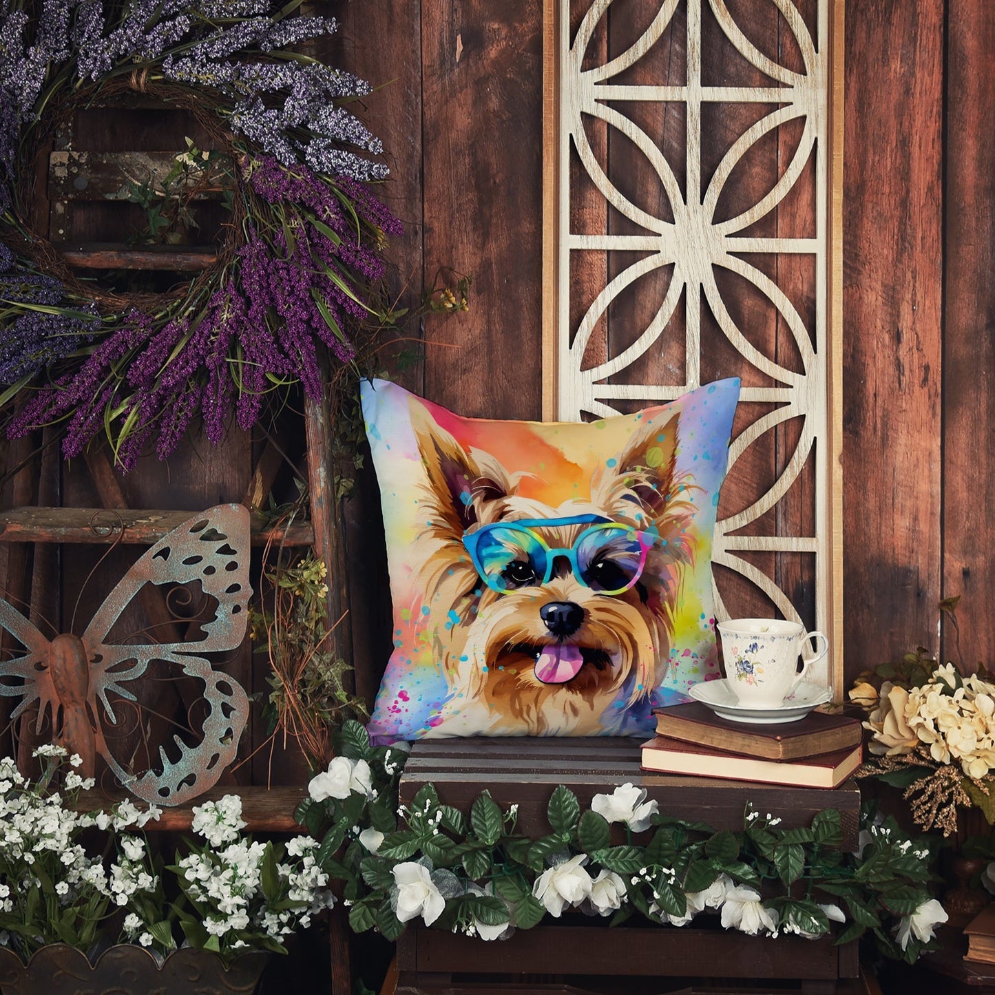 Yorkshire Terrier Hippie Dawg Throw Pillow - One Color / One Size - Home & Garden - Home Textile - Pillows