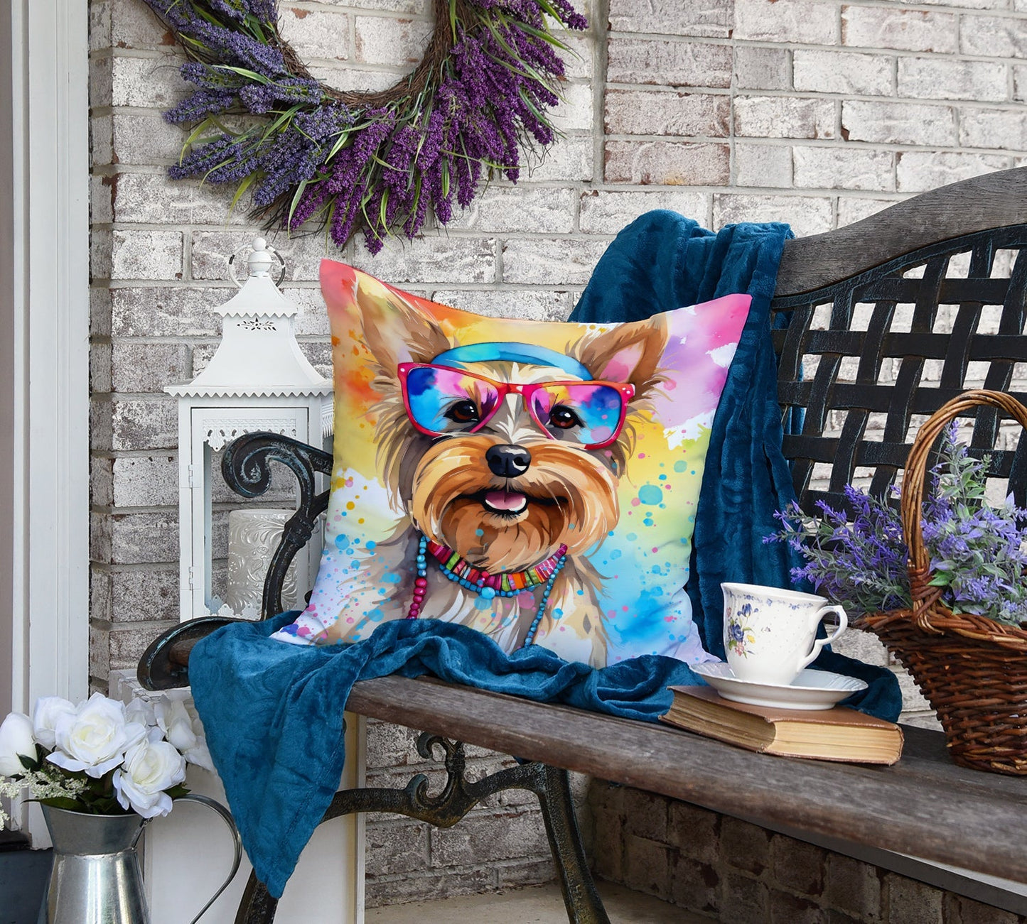 Yorkshire Terrier Hippie Dawg Throw Pillow - One Color / One Size - Home & Garden - Home Textile - Pillows