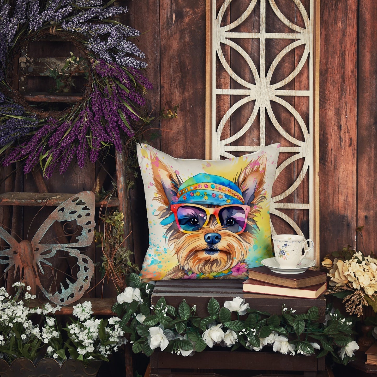 Yorkshire Terrier Hippie Dawg Throw Pillow - One Color / One Size - Home & Garden - Home Textile - Pillows