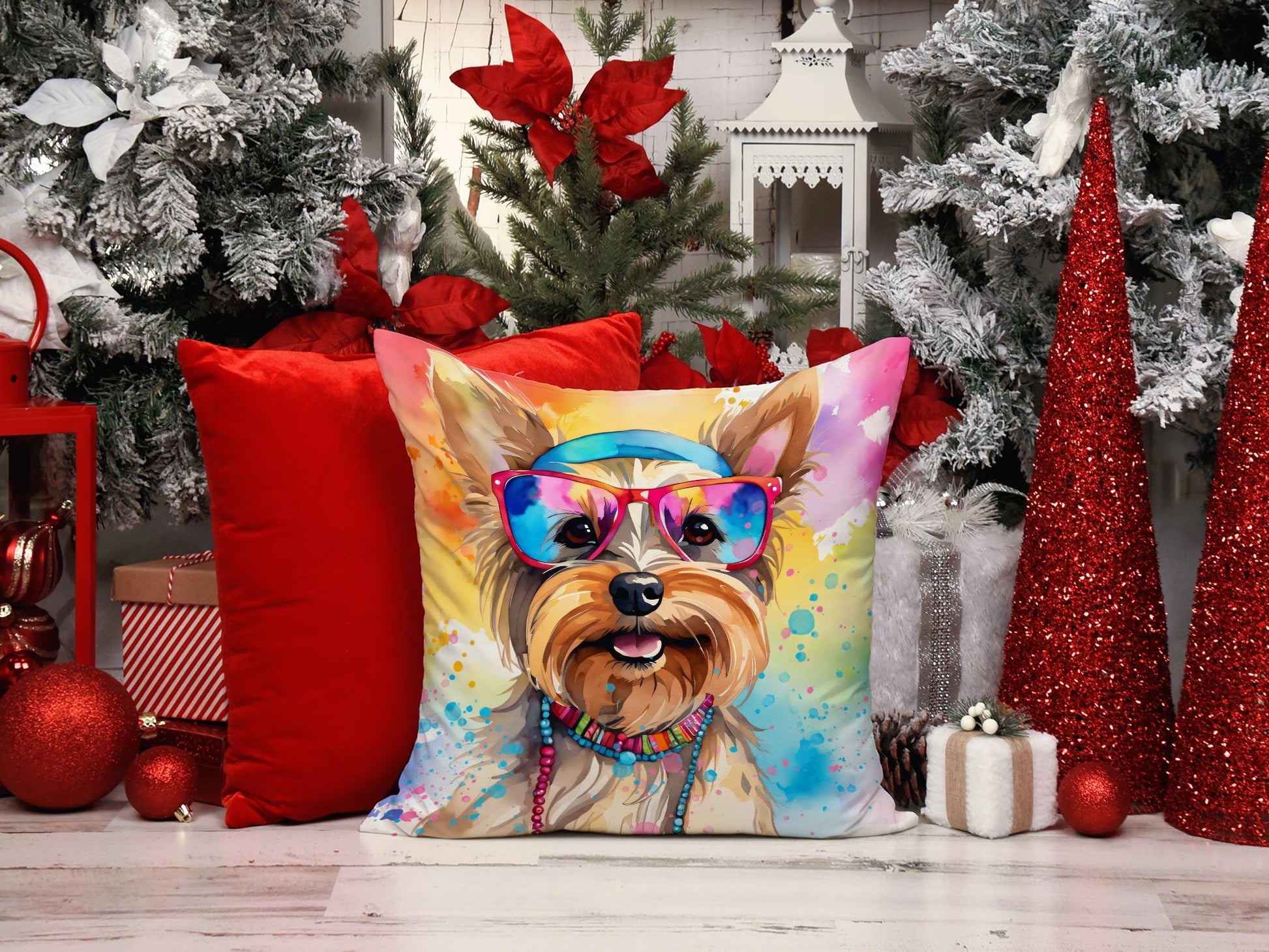 Yorkshire Terrier Hippie Dawg Throw Pillow - One Color / One Size - Home & Garden - Home Textile - Pillows