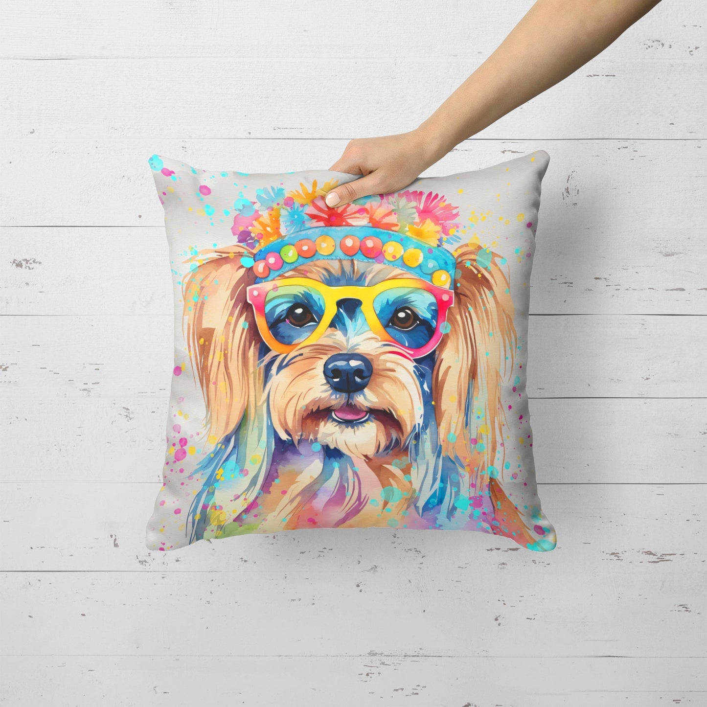 Yorkshire Terrier Hippie Dawg Throw Pillow - One Color / One Size - Home & Garden - Home Textile - Pillows