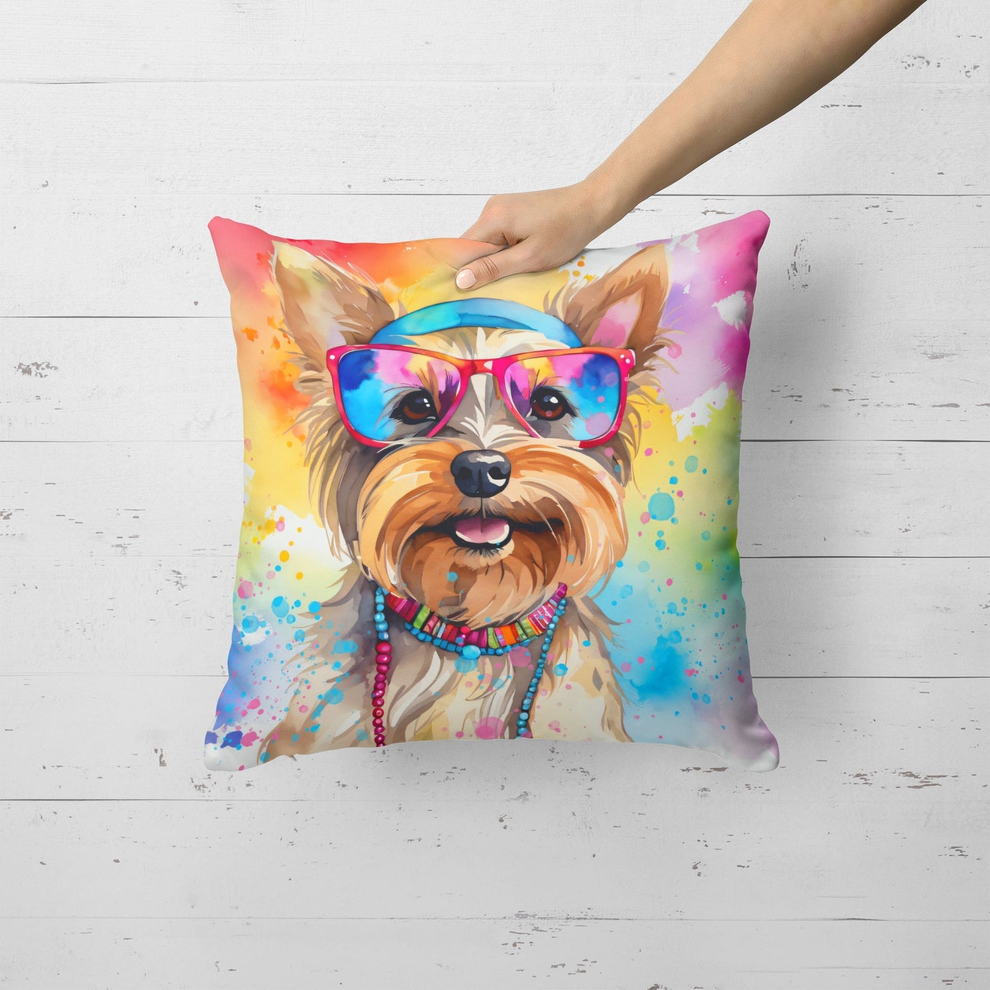 Yorkshire Terrier Hippie Dawg Throw Pillow - One Color / One Size - Home & Garden - Home Textile - Pillows