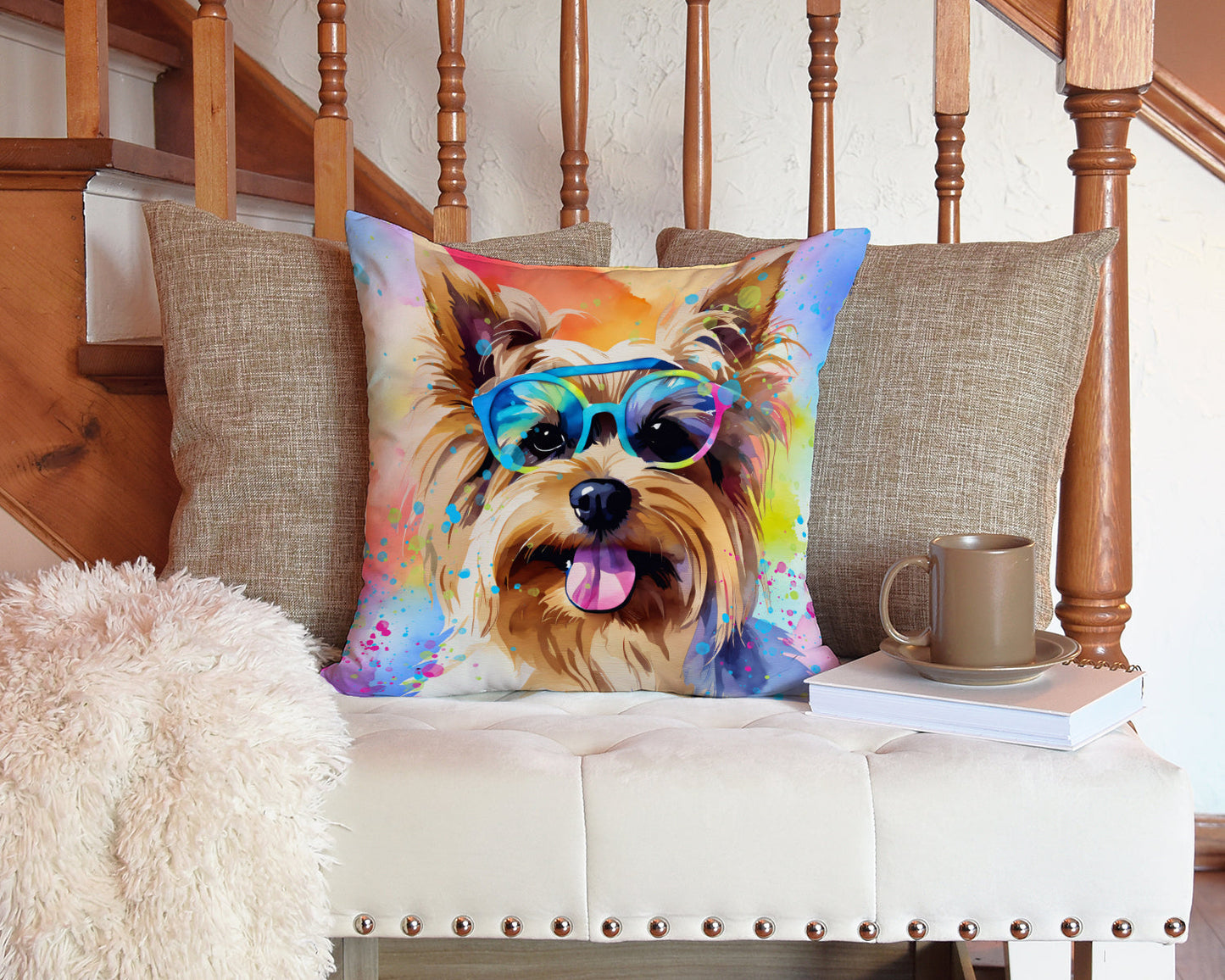 Yorkshire Terrier Hippie Dawg Throw Pillow - One Color / One Size - Home & Garden - Home Textile - Pillows