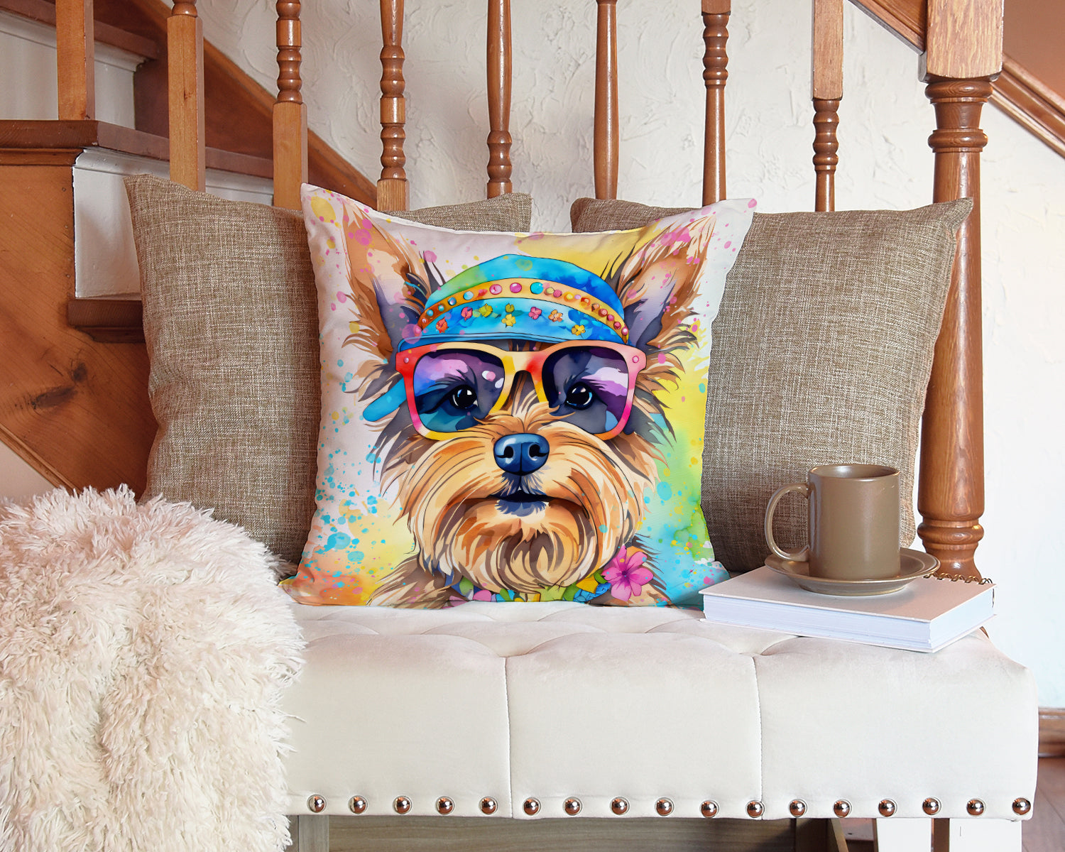 Yorkshire Terrier Hippie Dawg Throw Pillow - One Color / One Size - Home & Garden - Home Textile - Pillows