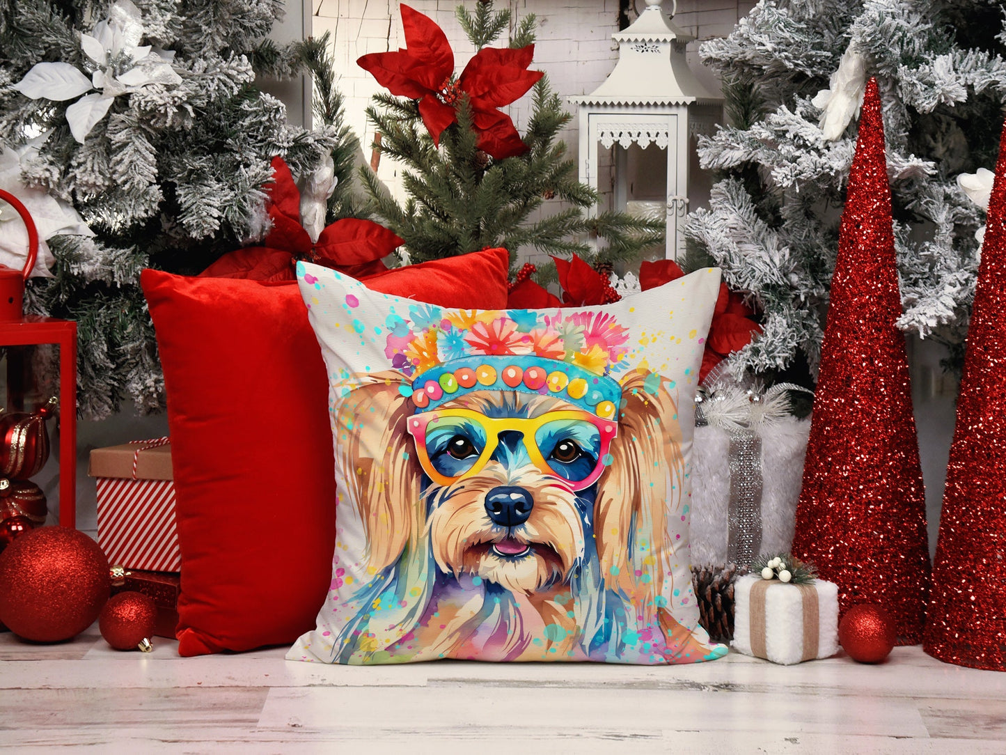 Yorkshire Terrier Hippie Dawg Throw Pillow - One Color / One Size - Home & Garden - Home Textile - Pillows