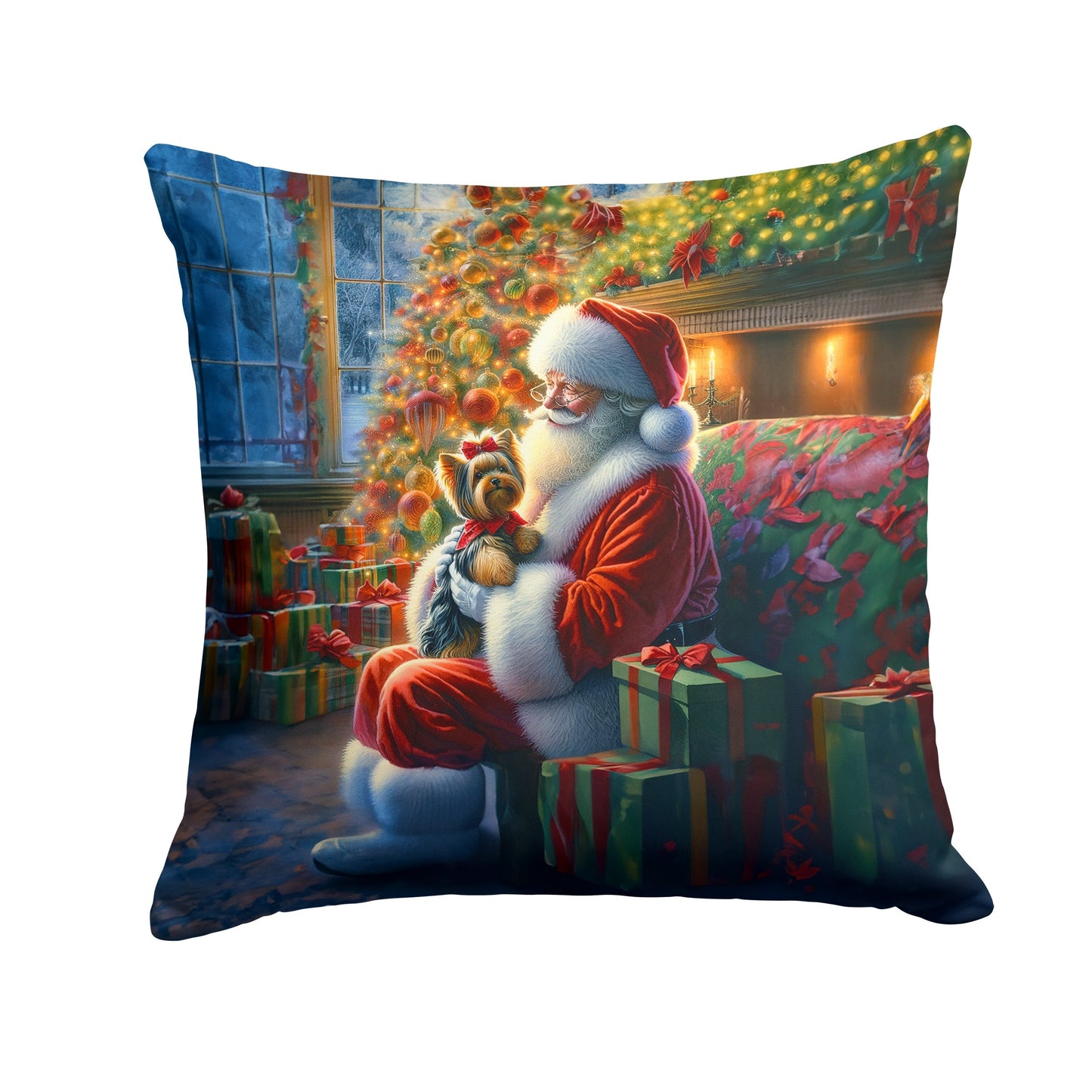 Yorkshire Terrier Yorkie and Santa Claus Throw Pillow - One Color / One Size - Home & Garden - Home Textile - Pillows