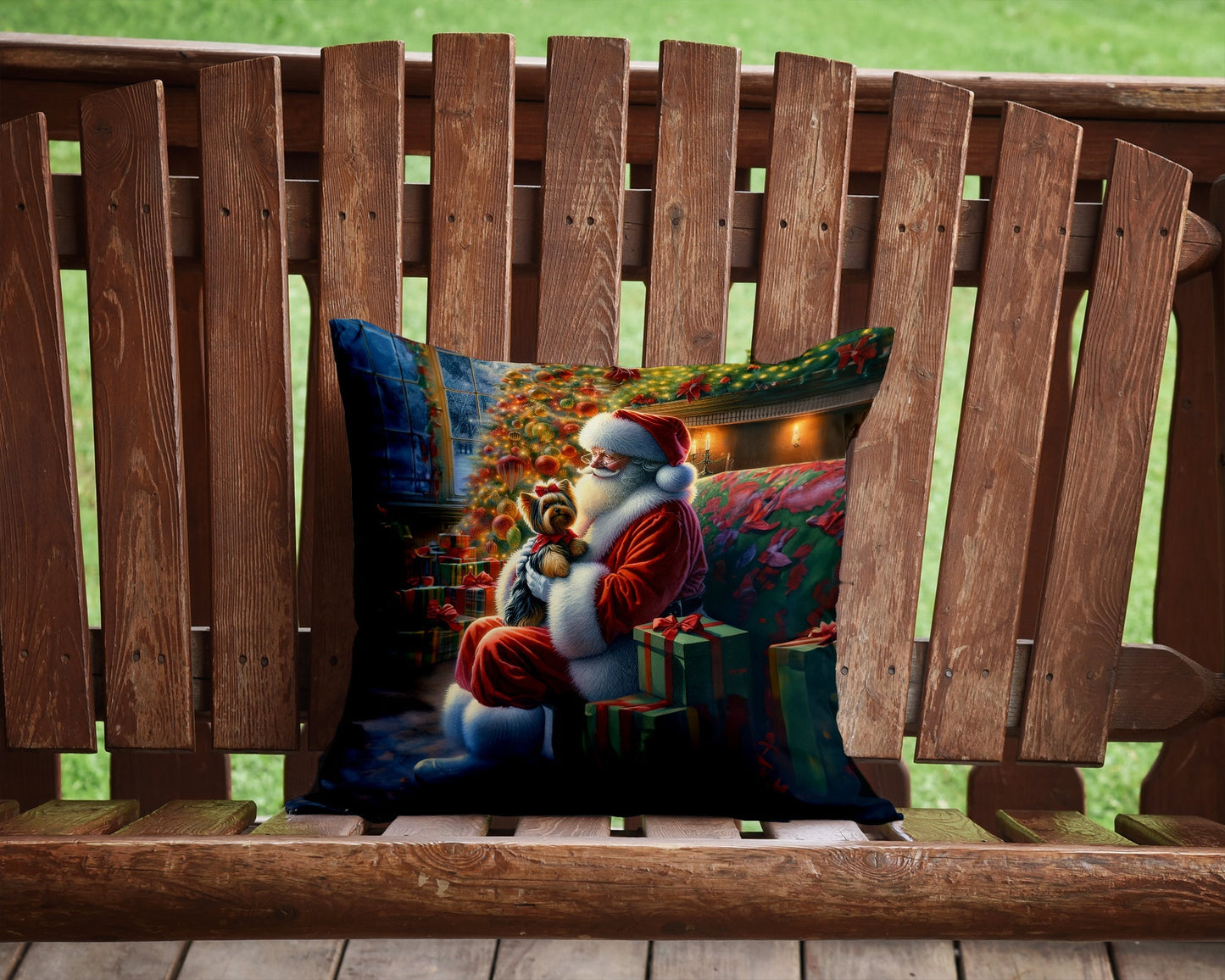 Yorkshire Terrier Yorkie and Santa Claus Throw Pillow - One Color / One Size - Home & Garden - Home Textile - Pillows