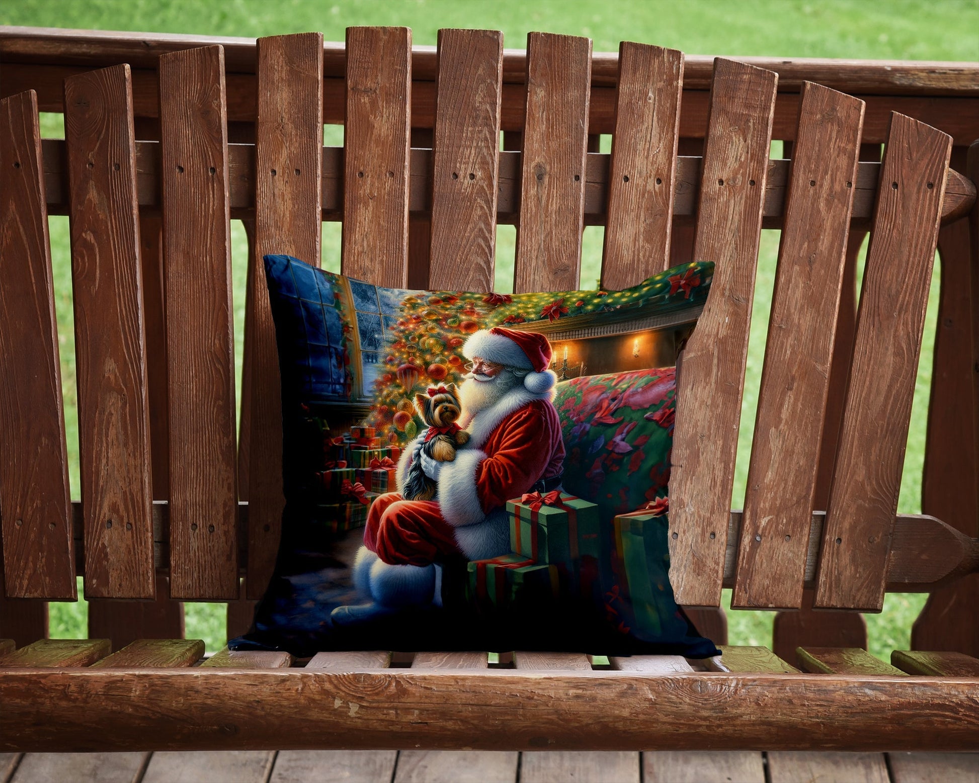 Yorkshire Terrier Yorkie and Santa Claus Throw Pillow - One Color / One Size - Home & Garden - Home Textile - Pillows