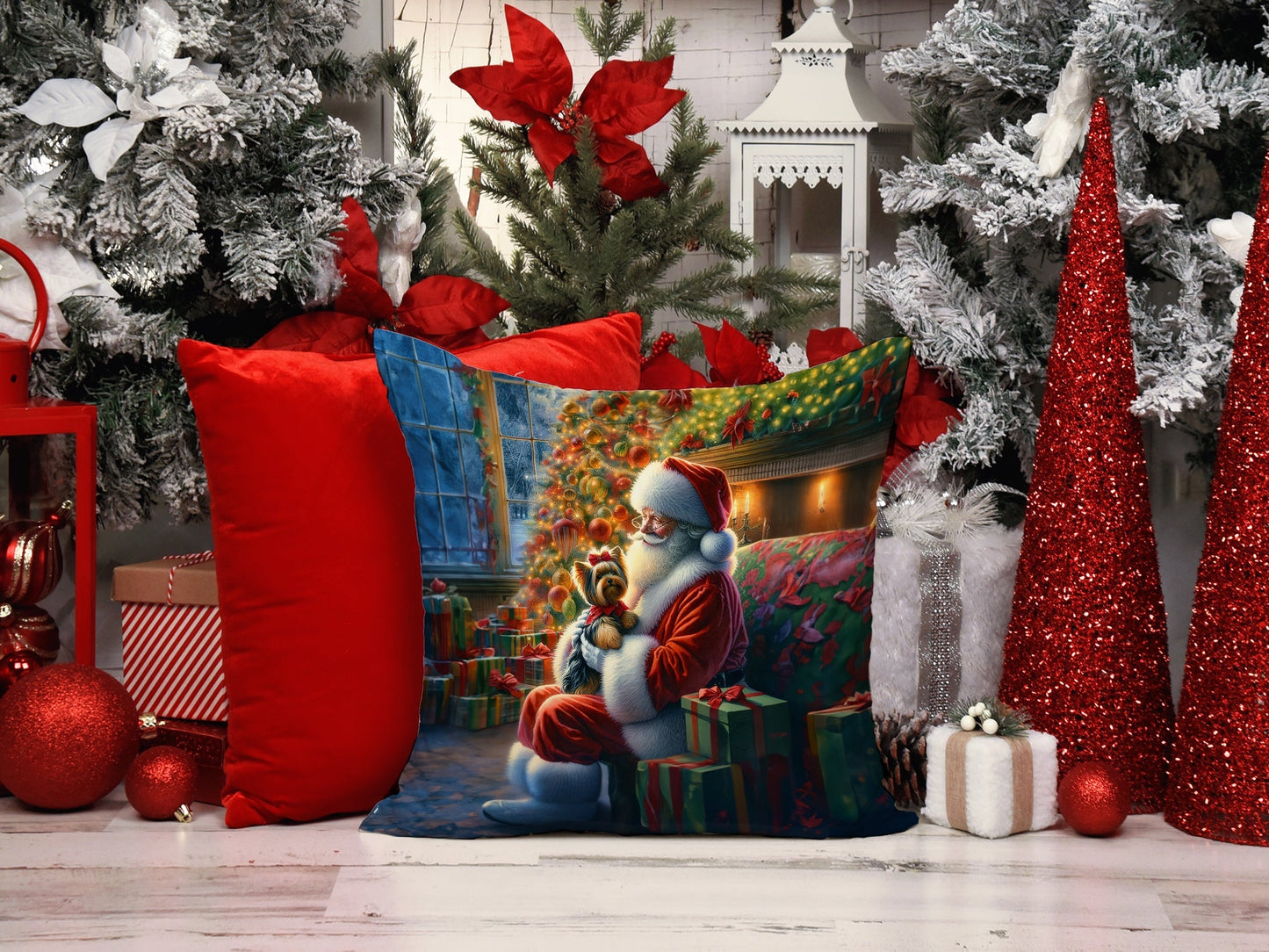 Yorkshire Terrier Yorkie and Santa Claus Throw Pillow - One Color / One Size - Home & Garden - Home Textile - Pillows