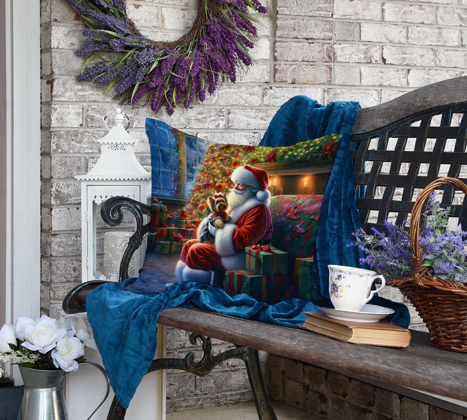 Yorkshire Terrier Yorkie and Santa Claus Throw Pillow - One Color / One Size - Home & Garden - Home Textile - Pillows