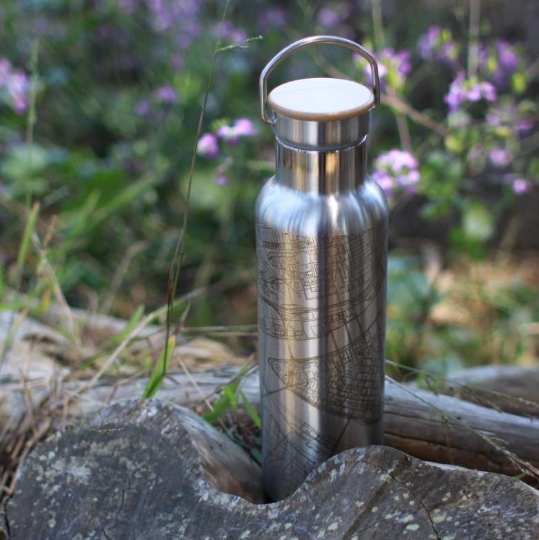 Yosemite National Park - California Map Bottle with Bamboo Top - Drinkware
