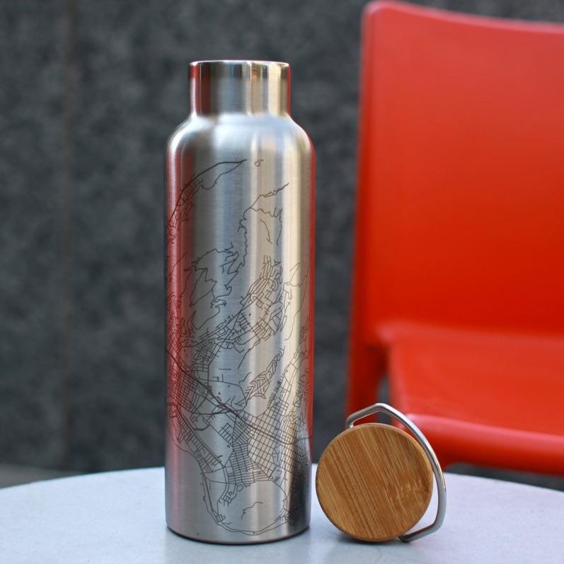 Yosemite National Park - California Map Bottle with Bamboo Top - Drinkware