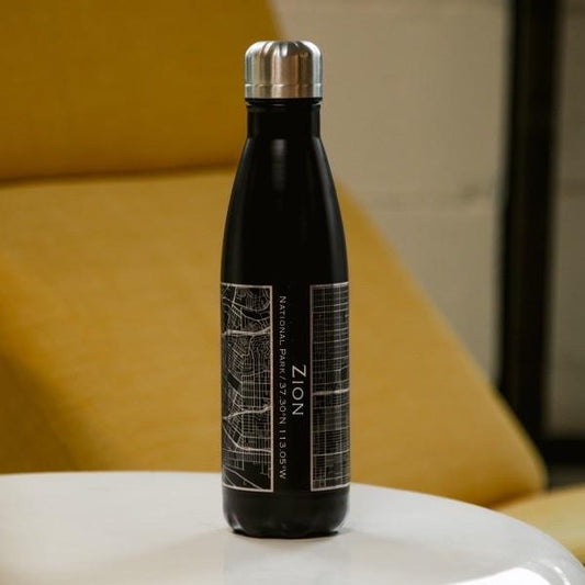 Zion National Park - Utah Map Insulated Bottle in Matte Black - Drinkware