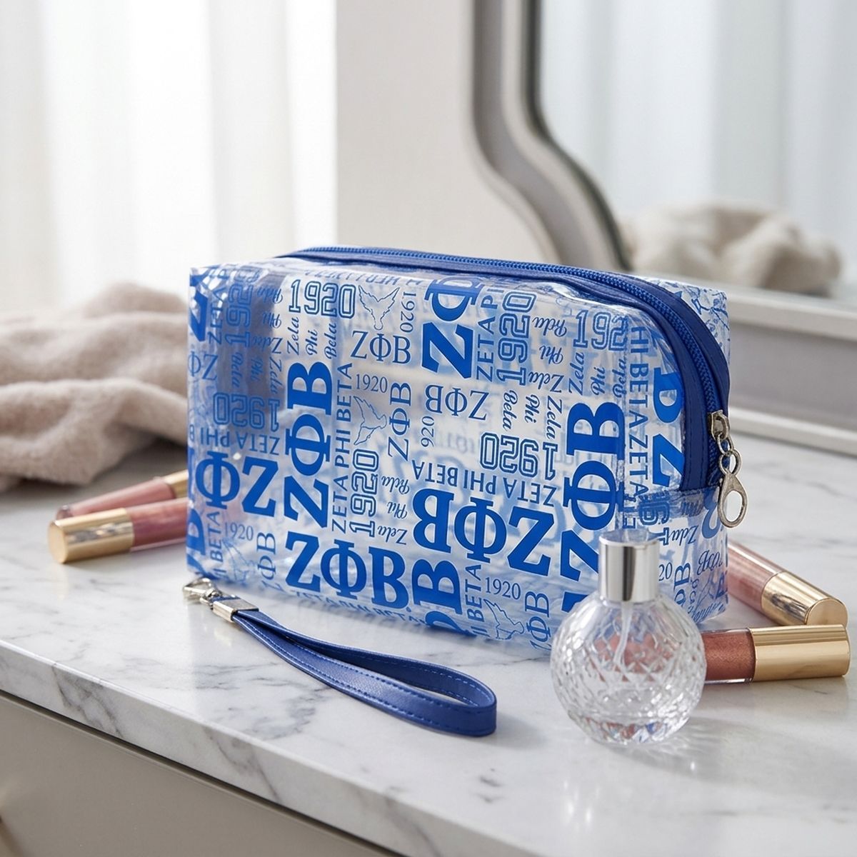 ZPB Blue and Clear Graphic Print Makeup Pouch