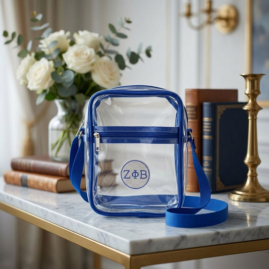 ZPB Blue and Clear Greek Stadium Crossbody Bag