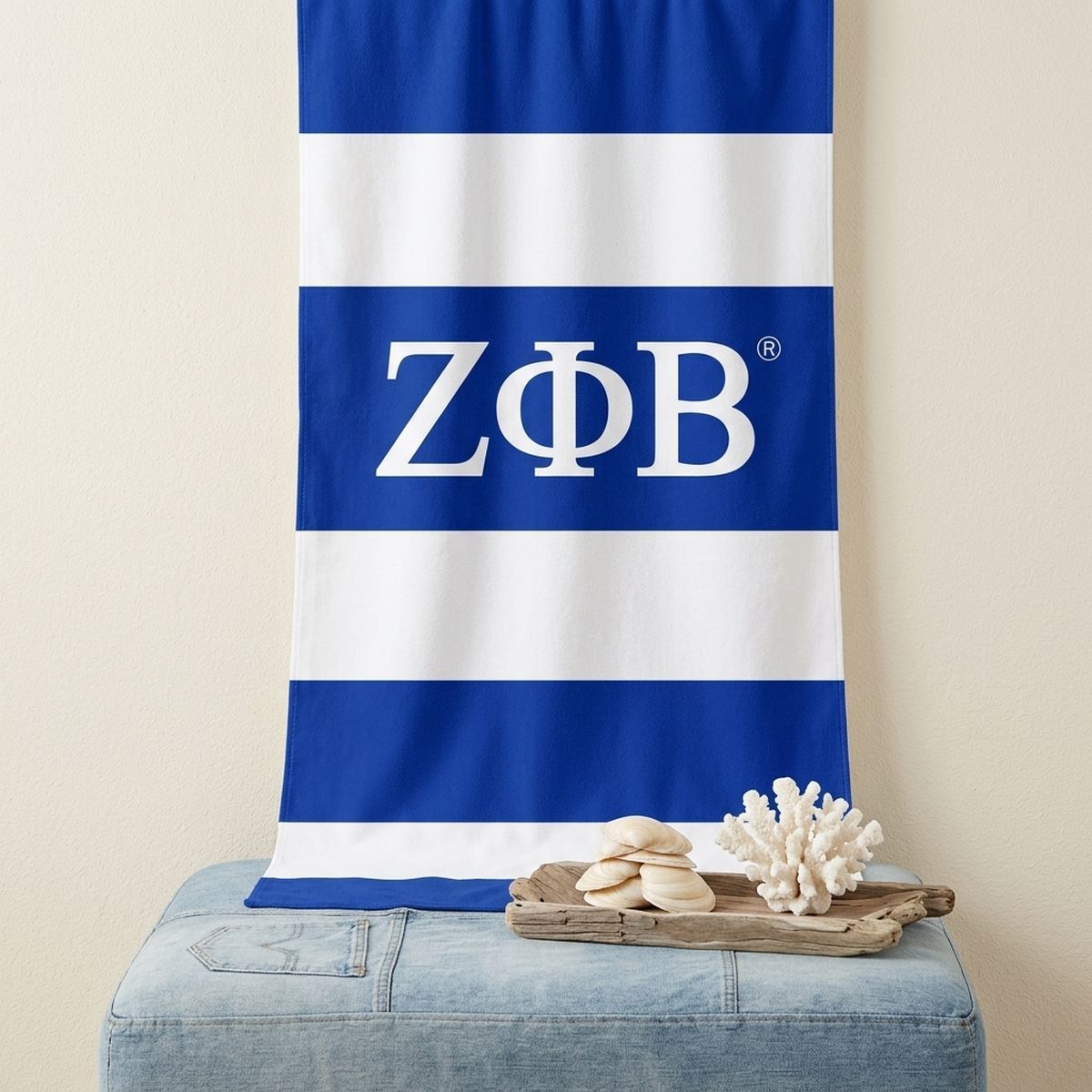 ZPB Blue and White Microfiber Stripe Beach Towel