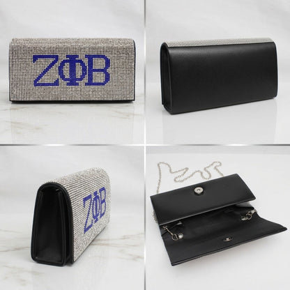 ZPB Clear and Blue Rhinestone Flap Snap Clutch Bag