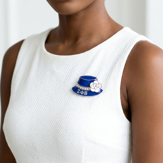 ZPB Greek Blue Hat Brooch with White Flower