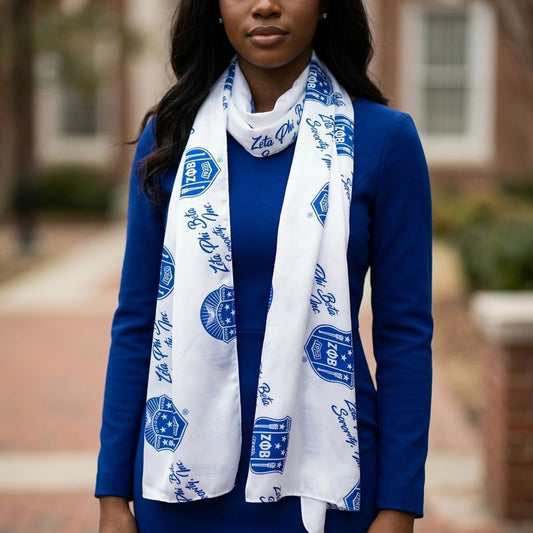 ZPB Long White and Blue Shield Rectangle Scarf