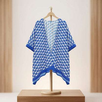 ZPB Sorority Kimono Blue White Block Print Women