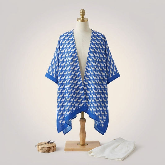 ZPB Sorority Kimono Blue White Block Print Women