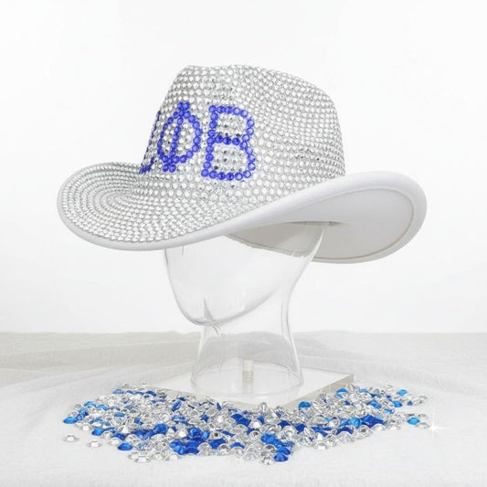 ZPB Sorority Silver Blue Rhinestone Fedora Hat